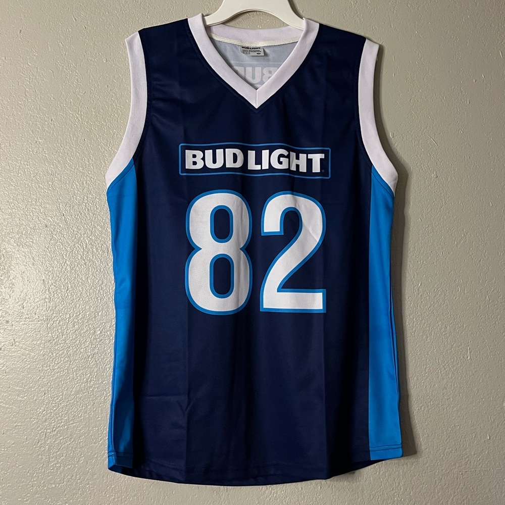 New ~ Size L ~ Bud Light ~ Blue Basketball Jersey #82